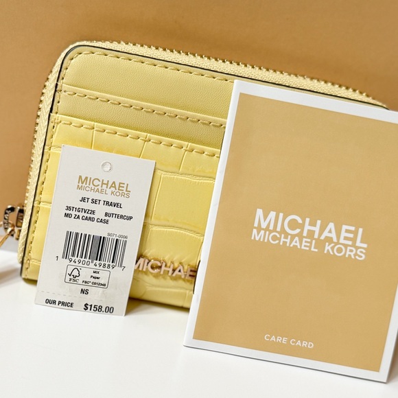 Michael Kors Jet Set Travel Card Case Wallet Exotic Embossed Yellow - Picture 6 of 10